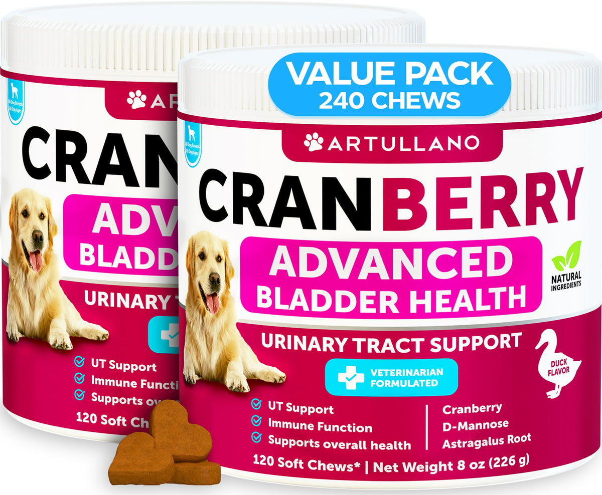 Artullano cranberry dog UT chews in duck flavor for daily bladder comfort