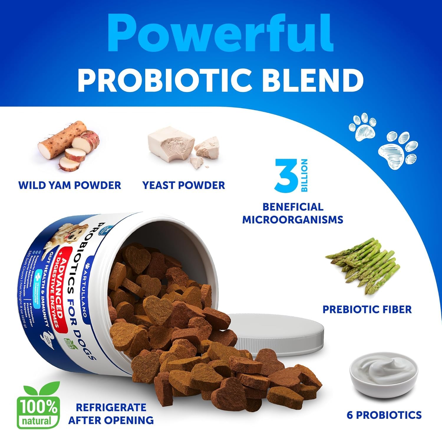 Artullano dog probiotics immune and skin support for a healthy coat