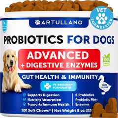 Artullano dog probiotics soft chews duck flavor support gut health