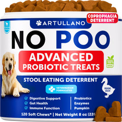 Artullano No Poo Chews packaging shown, a convenient deterrent for poop-eating dogs.
