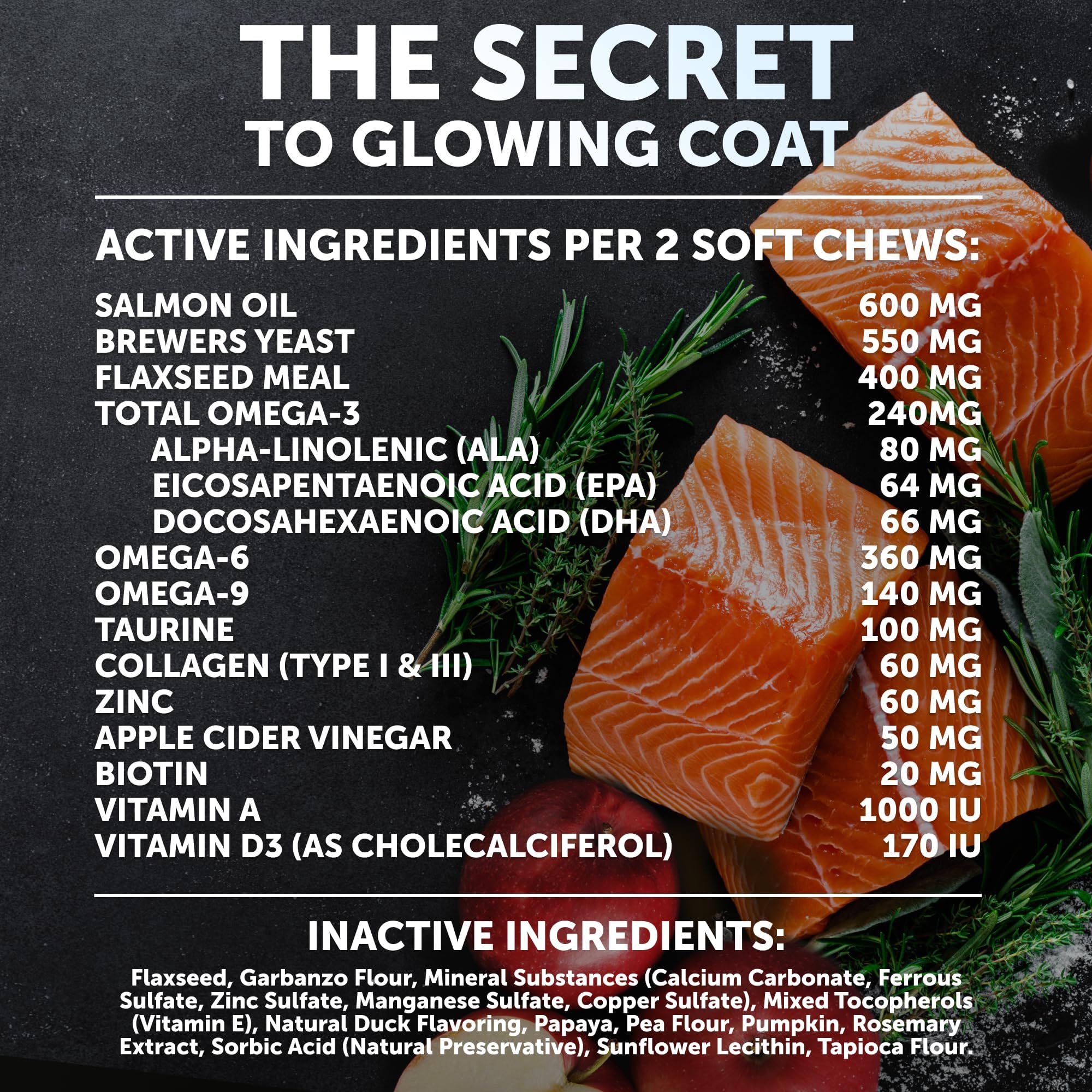 Artullano Omega-3 dog chews product hero shot signaling trusted allergy and shedding support.