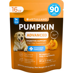 Artullano pumpkin powder for dogs in a bowl promotes digestion