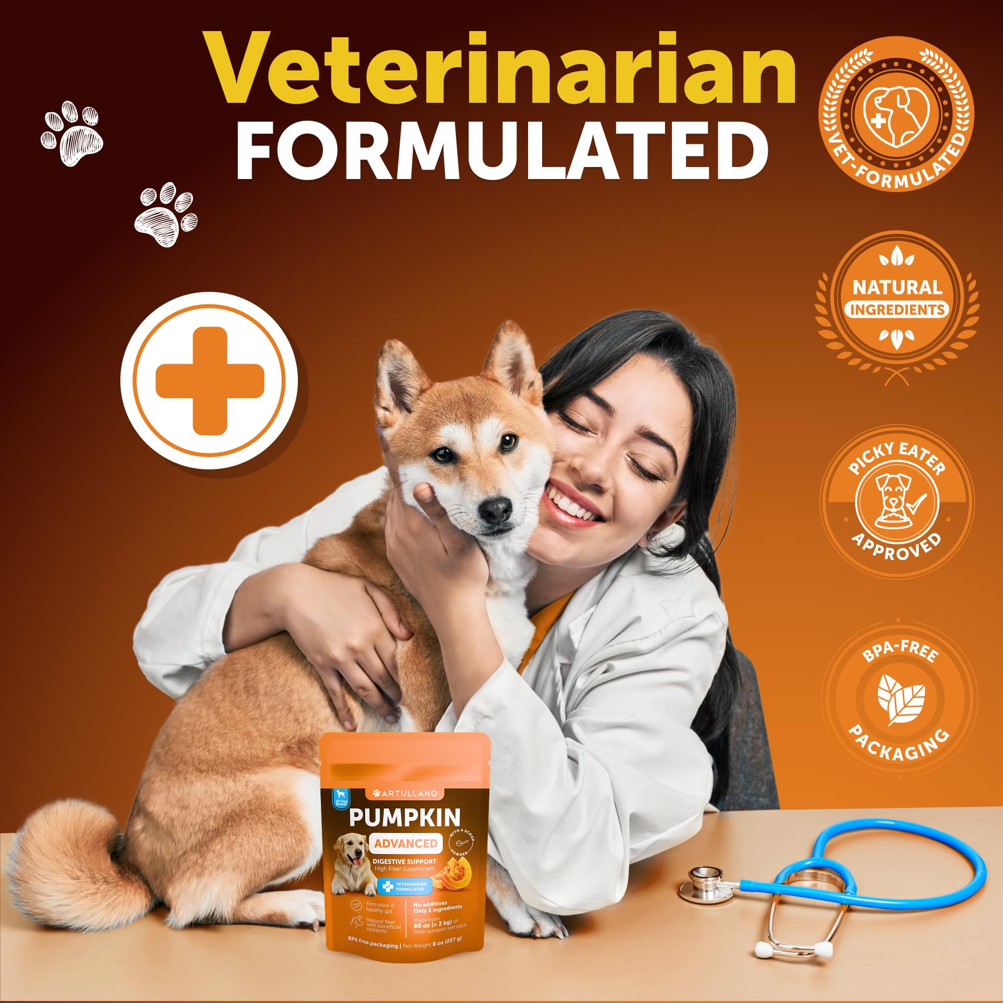 Artullano pumpkin powder meal topper on kibble for simple daily use