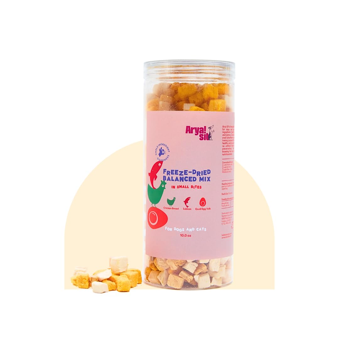 Arya Sit! balance jar close-up highlighting single-protein dog treats for healthy snacking.