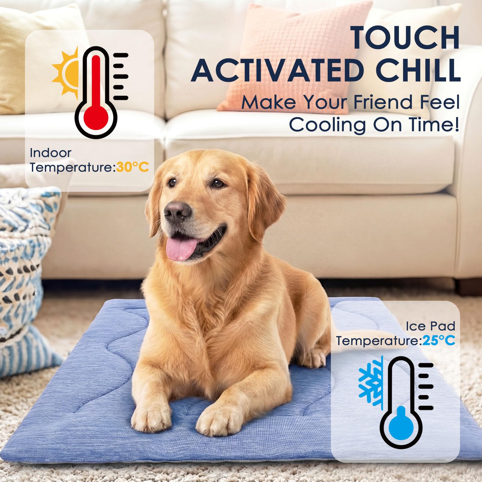 ASENKU dog cooling mat blue wave multi-layer structure supports joints