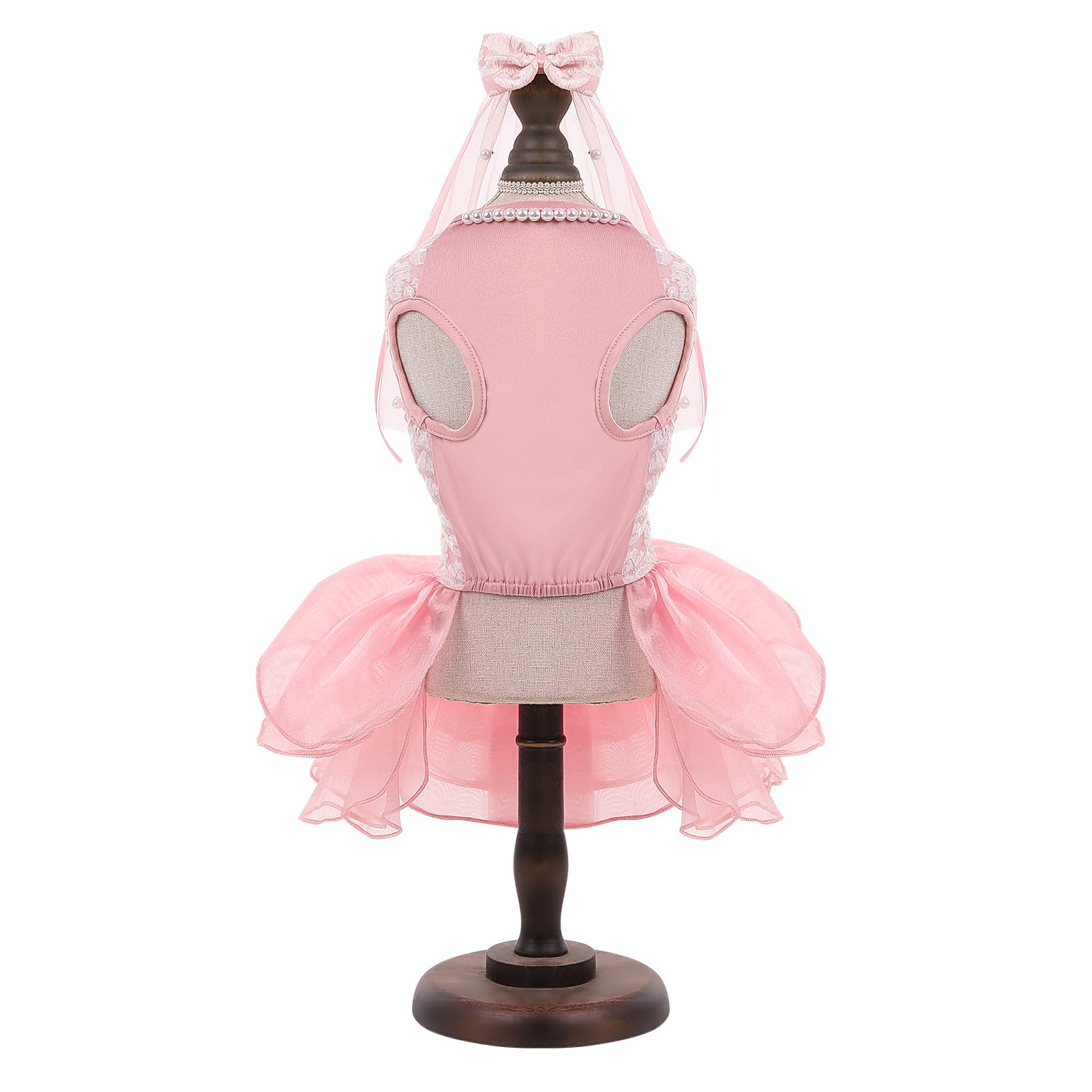 ASENKU pink dog dress back bows detail enhances charm