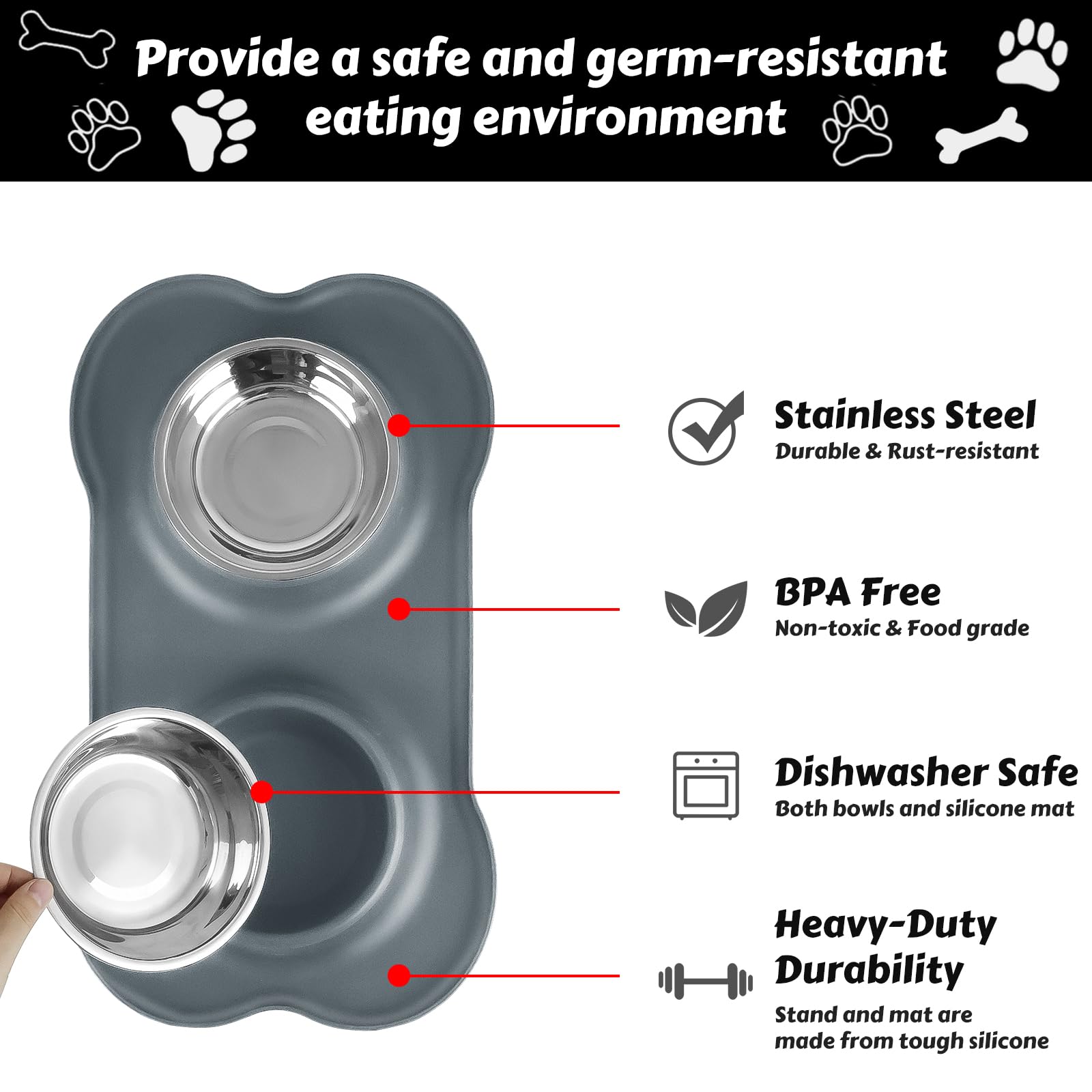 AsFrost dog bowls with silicone mat reduce mess and sliding