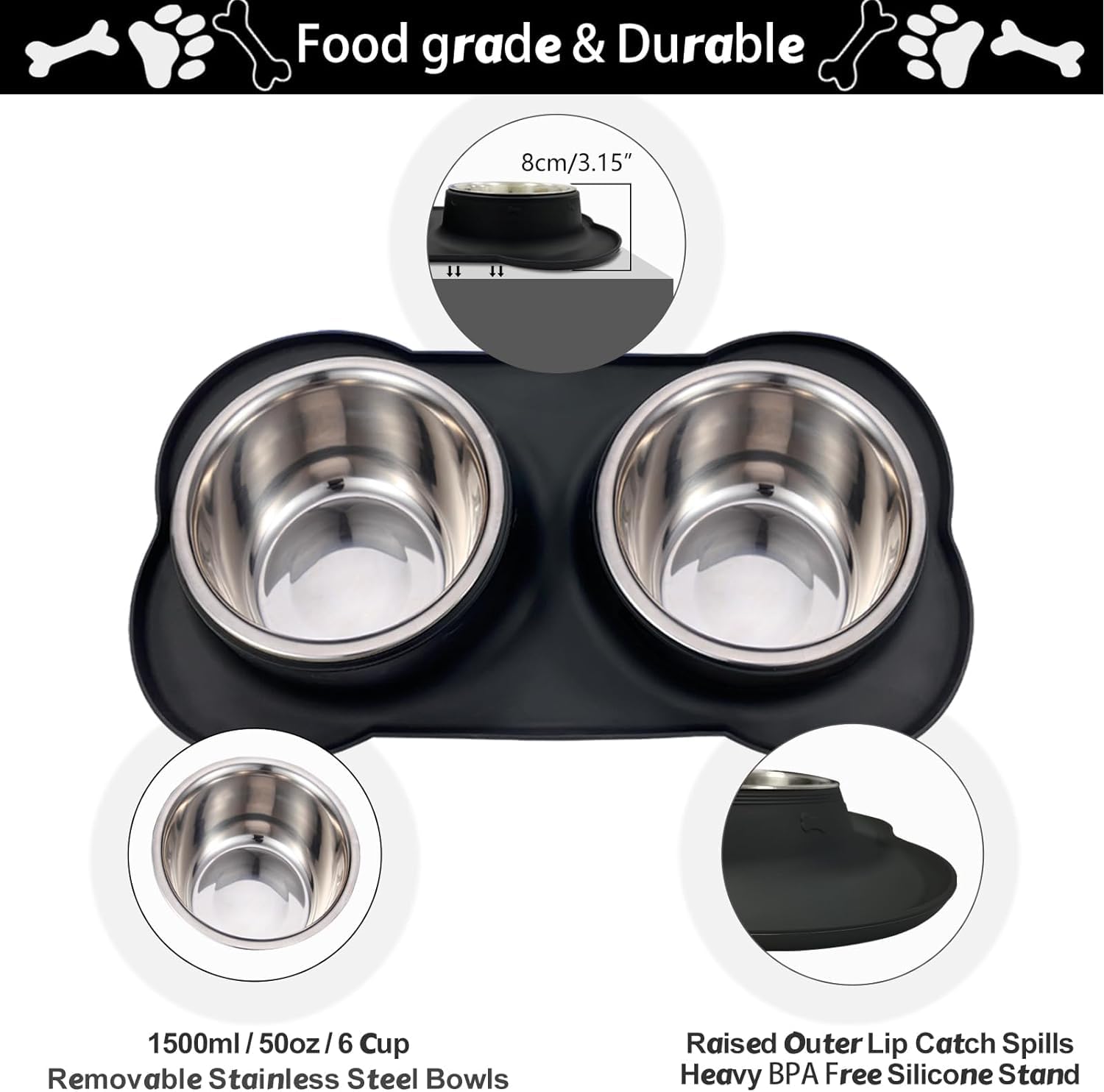 AsFrost dual stainless bowls for small dogs and cats