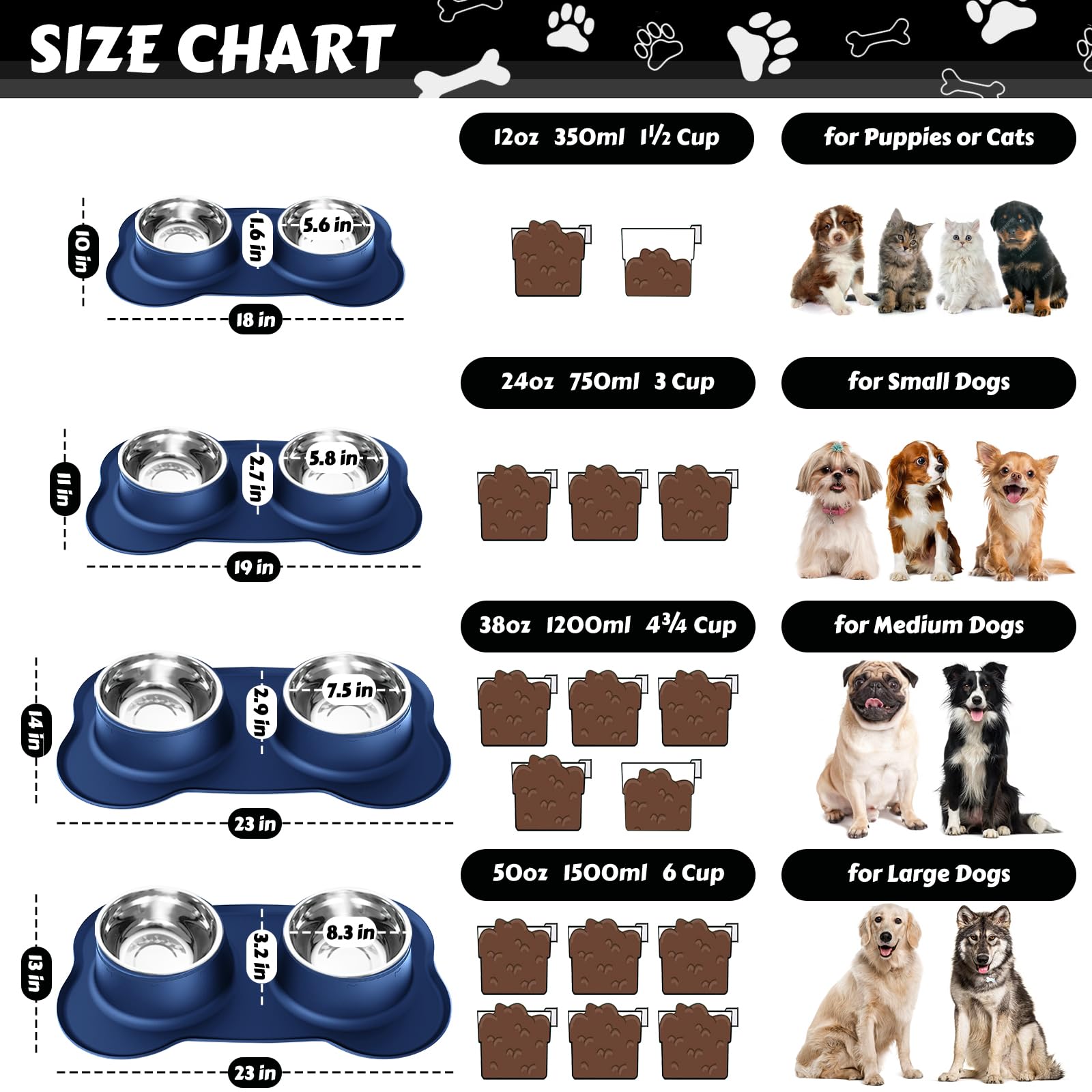 AsFrost large 27oz bowls suitable for small to medium dogs