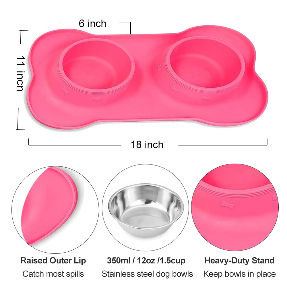 AsFrost pink bowls with no-spill silicone mat keep floors clean.
