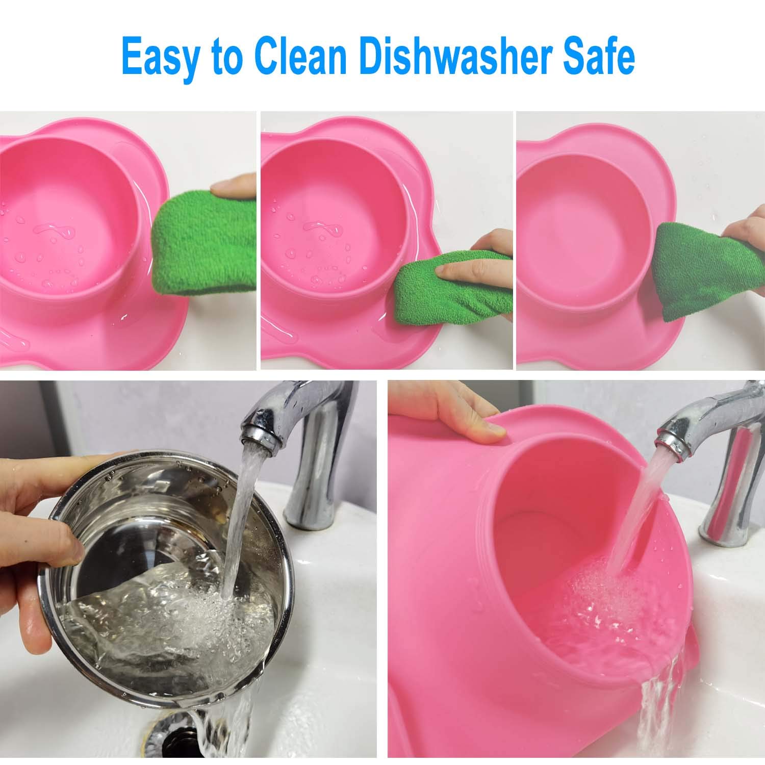 AsFrost rust-resistant stainless steel bowls withstand everyday use.