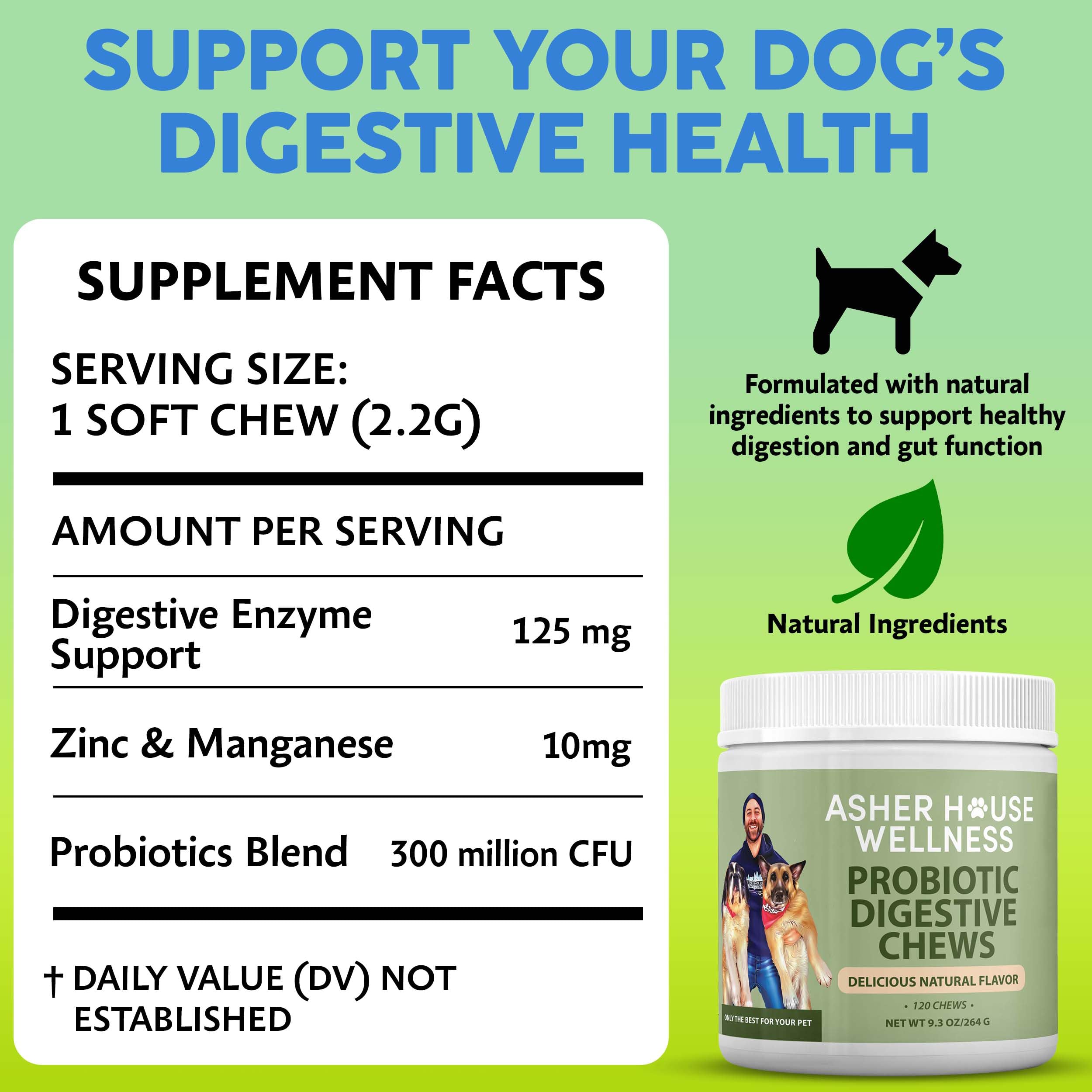 Asher House Wellness Probiotics dog chews served in a bowl.