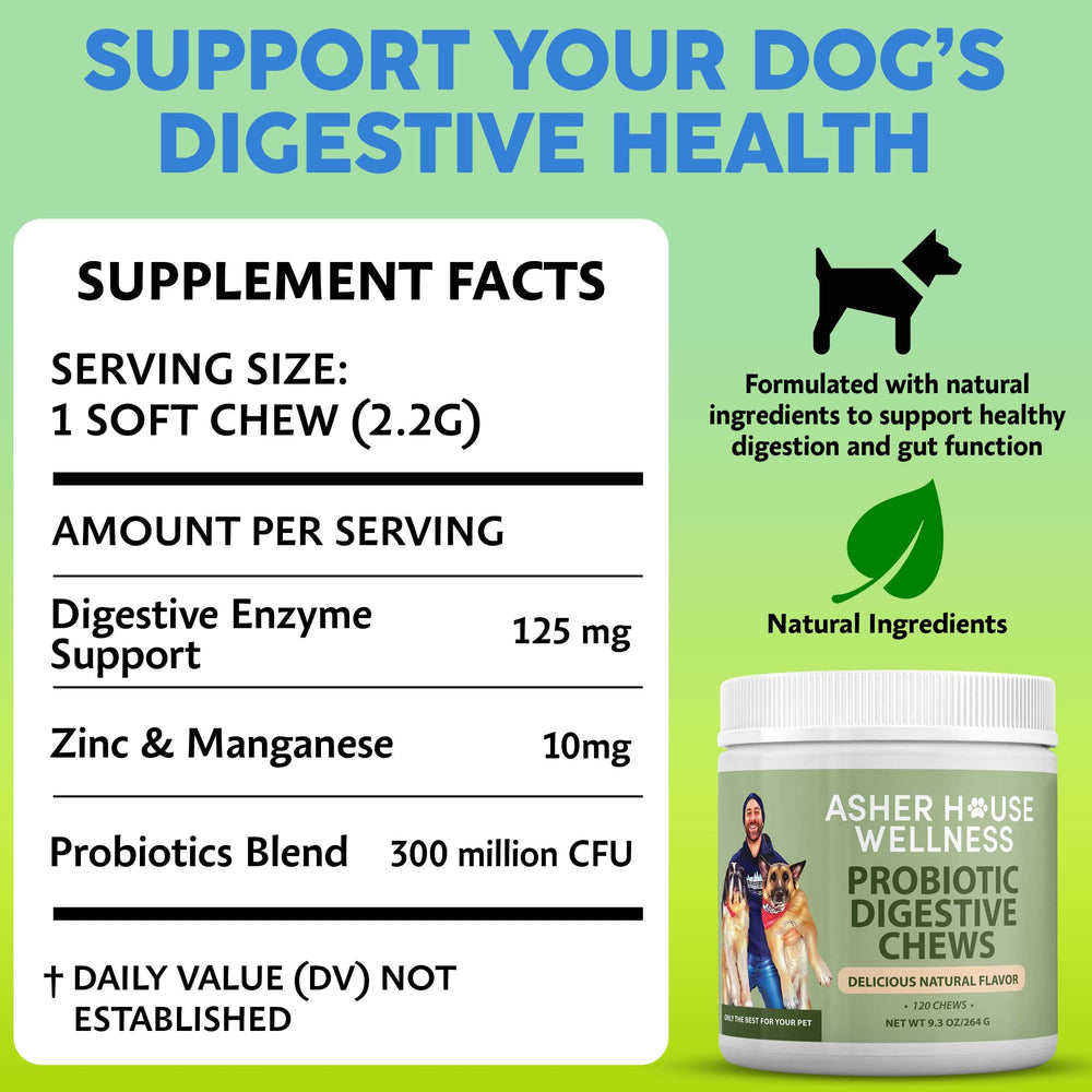 Asher House Wellness Probiotics dog chews served in a bowl.