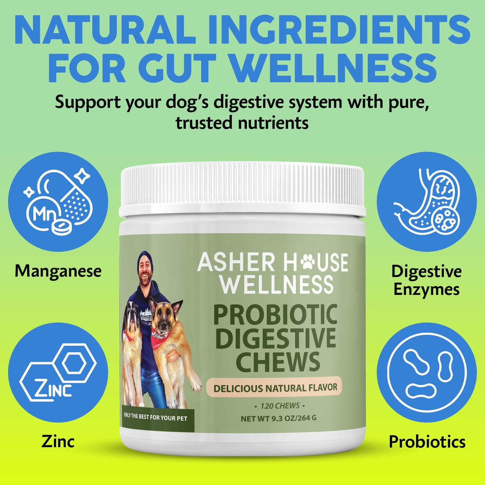Asher House Wellness Probiotics ingredients list shows enzymes and strains.