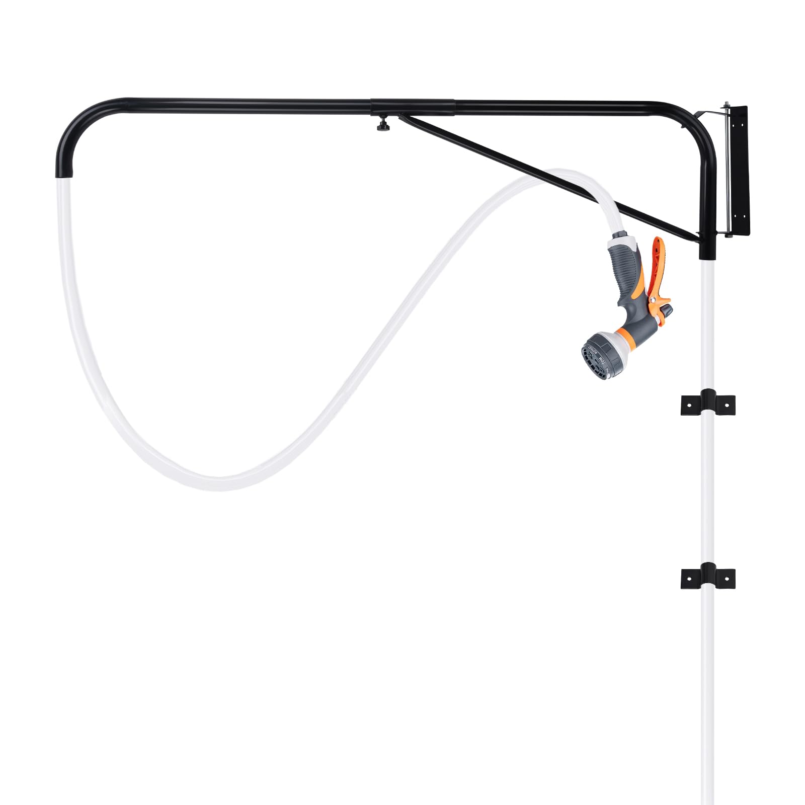 AshKiz Hose Boom Arm overview with sturdy wall mount for organized horse washing.