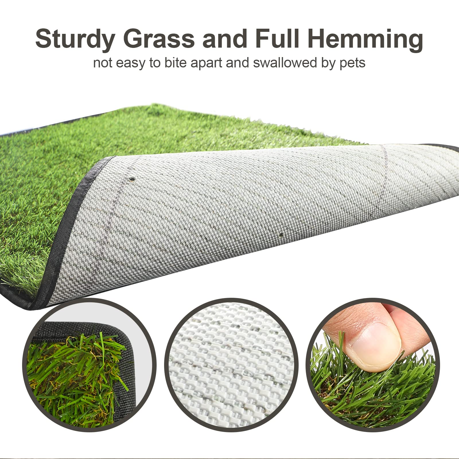 ASKIZ durable grass mat shows thick bite-resistant surface for safe indoor use.