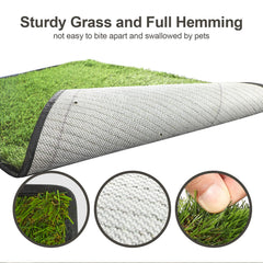 ASKIZ durable grass mat shows thick bite-resistant surface for safe indoor use.