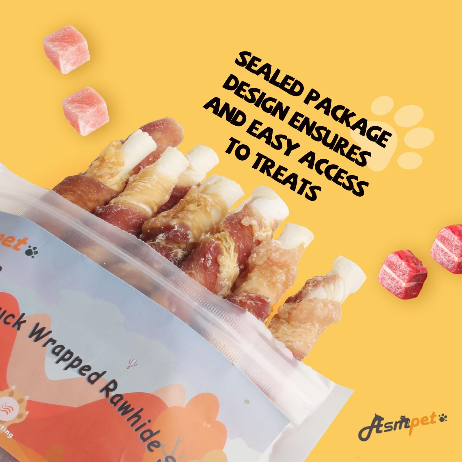 ASMPET real meat wrapped chews deliver rich aroma and palatability.
