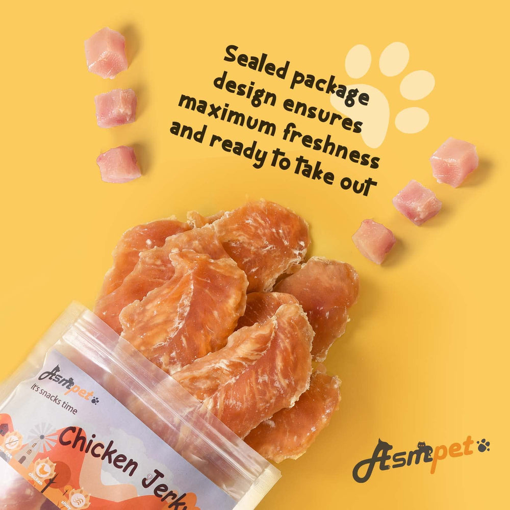 ASMPET chicken jerky serving idea for dogs during play