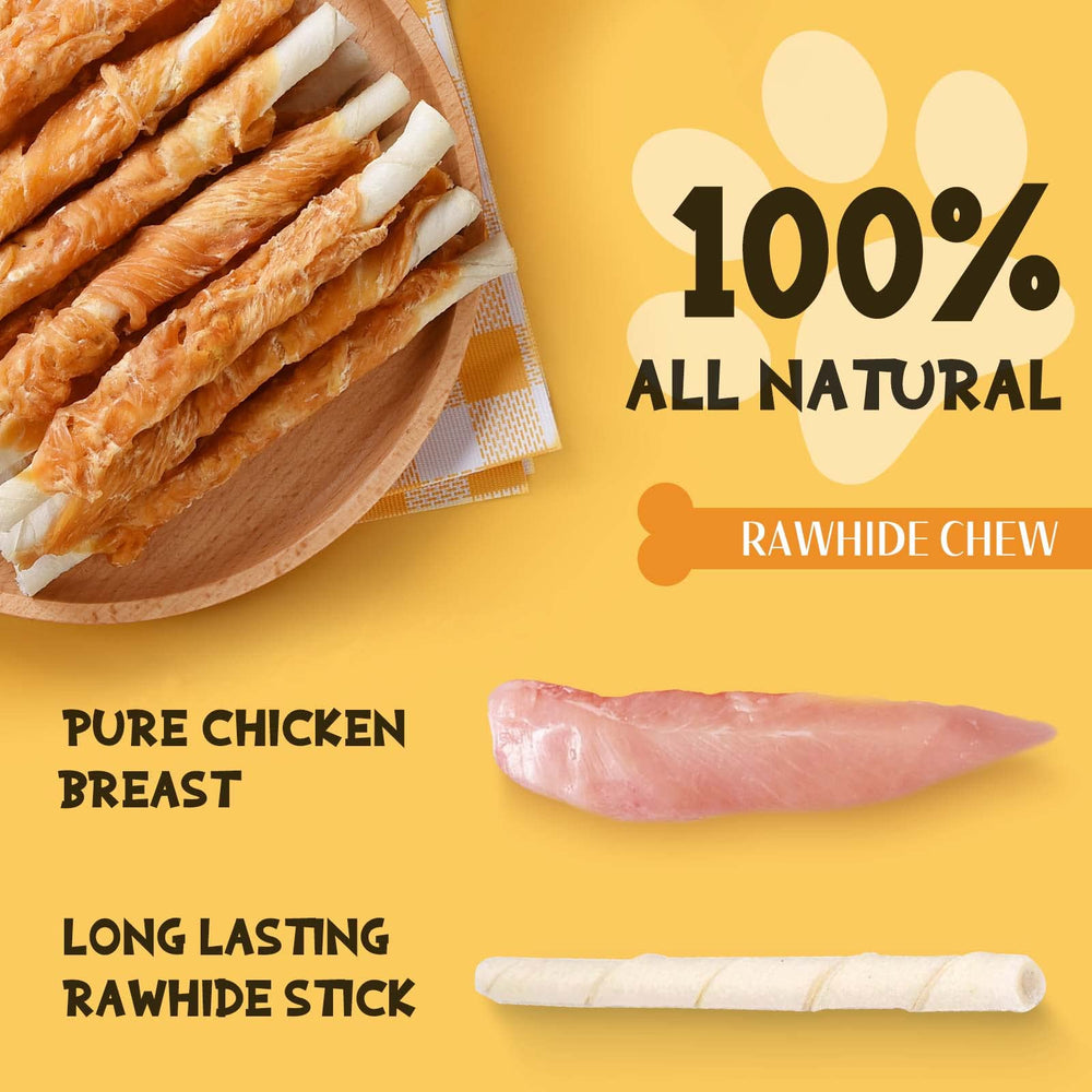 ASMPET chicken-wrapped rawhide stick closeup highlighting real chicken flavor and chewy texture