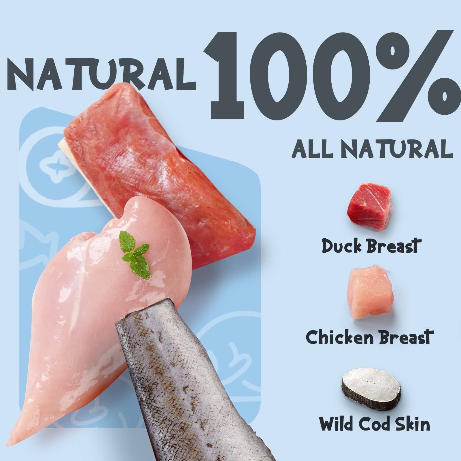 ASMPET cod skin sticks close-up, showing natural chew texture and bite-friendly size