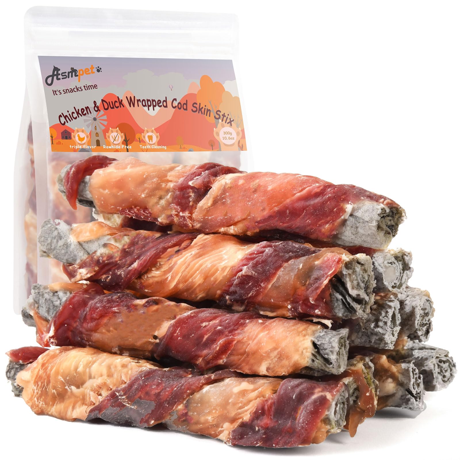 ASMPET dog cod skin sticks with chicken and duck, ideal for training rewards