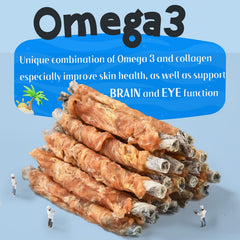 ASMPET dog cod skin treats chicken-wrapped stick offers tasty protein boost.