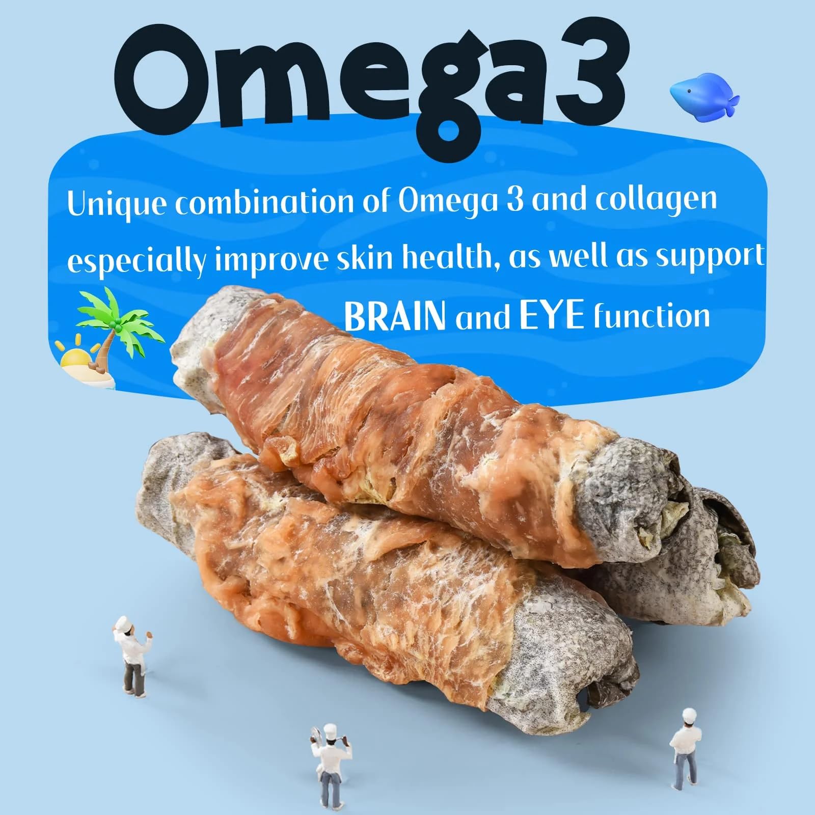 ASMPET dog cod skin treats closeup reveals chewy, digestible texture