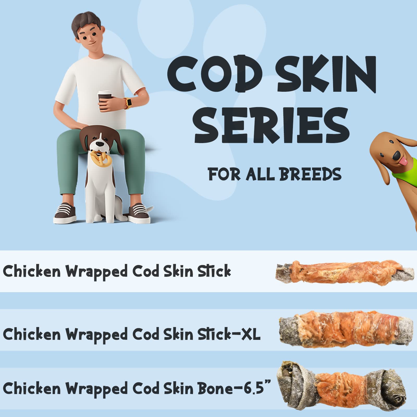 ASMPET dog cod skin treats digestible stick demonstrates complete absorbable protein.