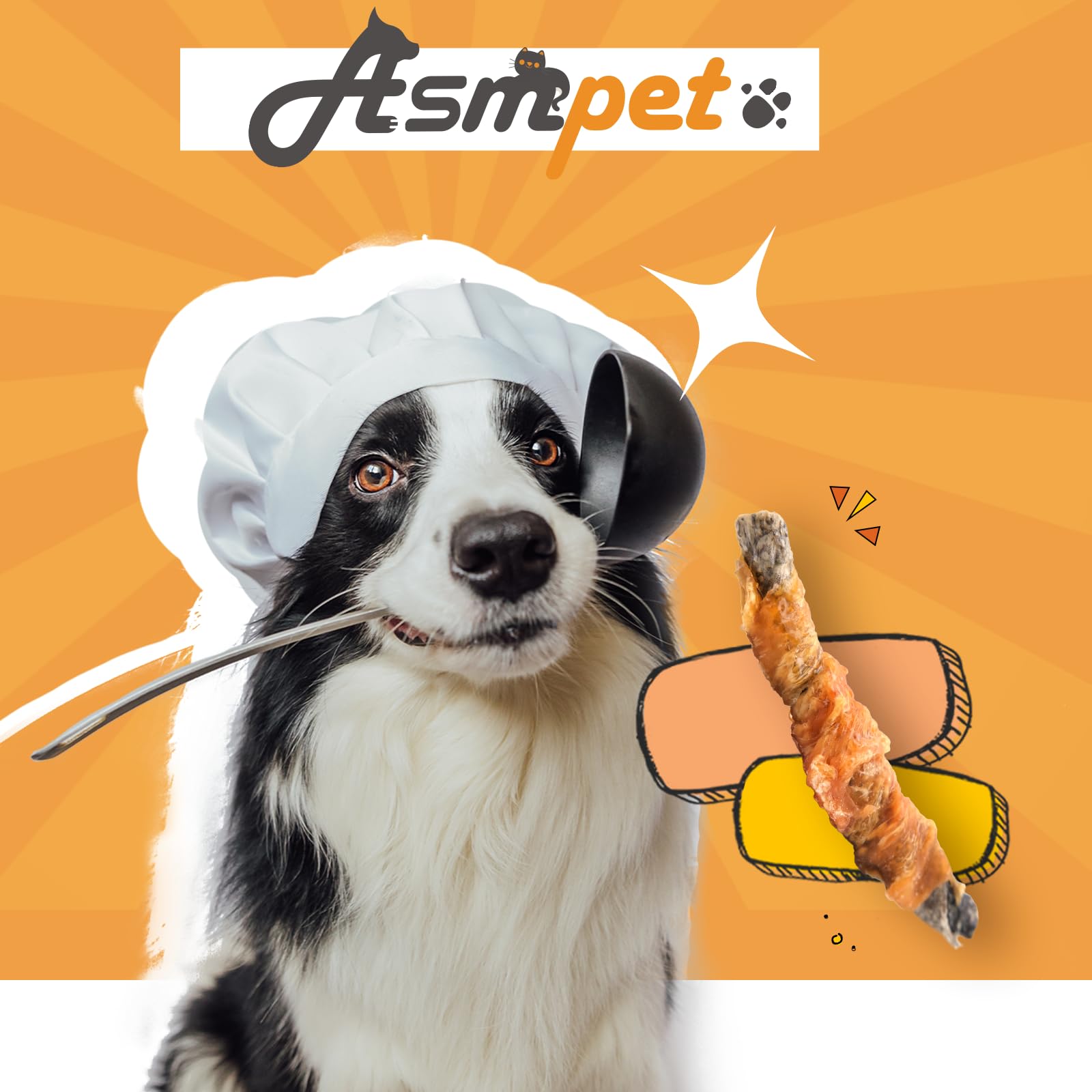 ASMPET dog cod skin treats resealable bag ensures fresh snacks on-the-go.