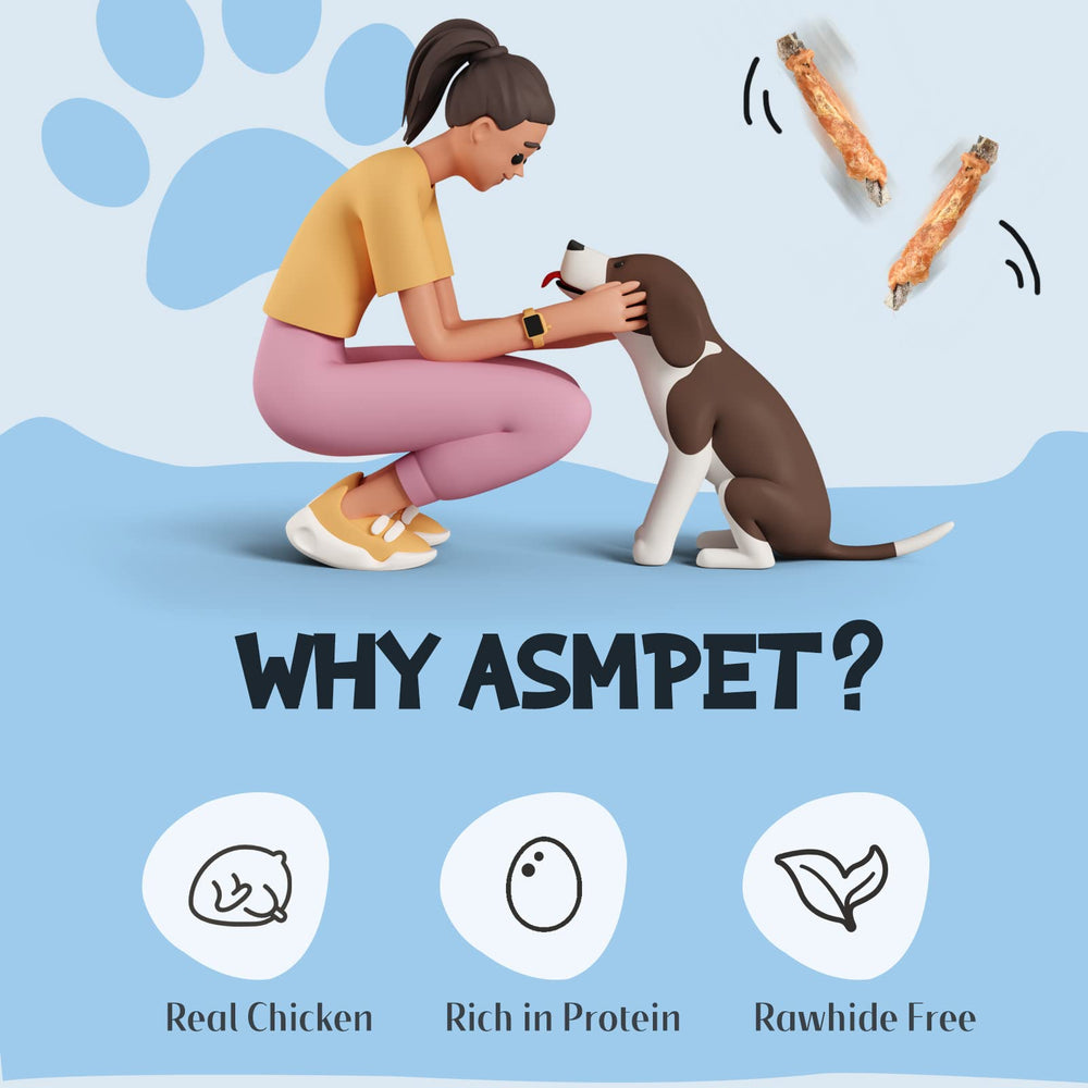 ASMPET dog cod skin treats packaging shows easy travel snack option.