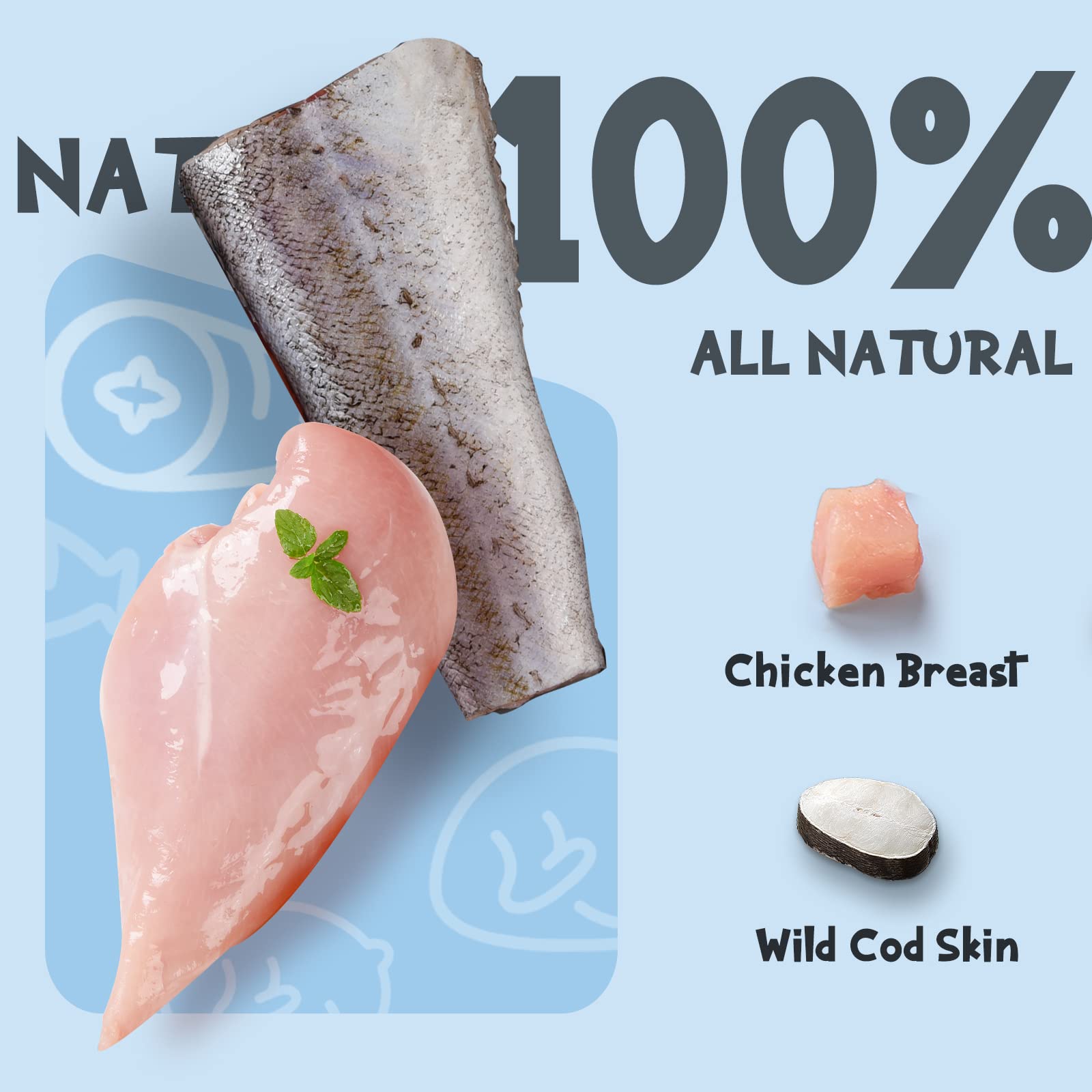 ASMPET dog cod skin sticks close-up reveals chicken-wrapped cod skin texture.