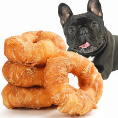 ASMPET dog donuts chicken-wrap close-up, satisfying long-lasting chew.