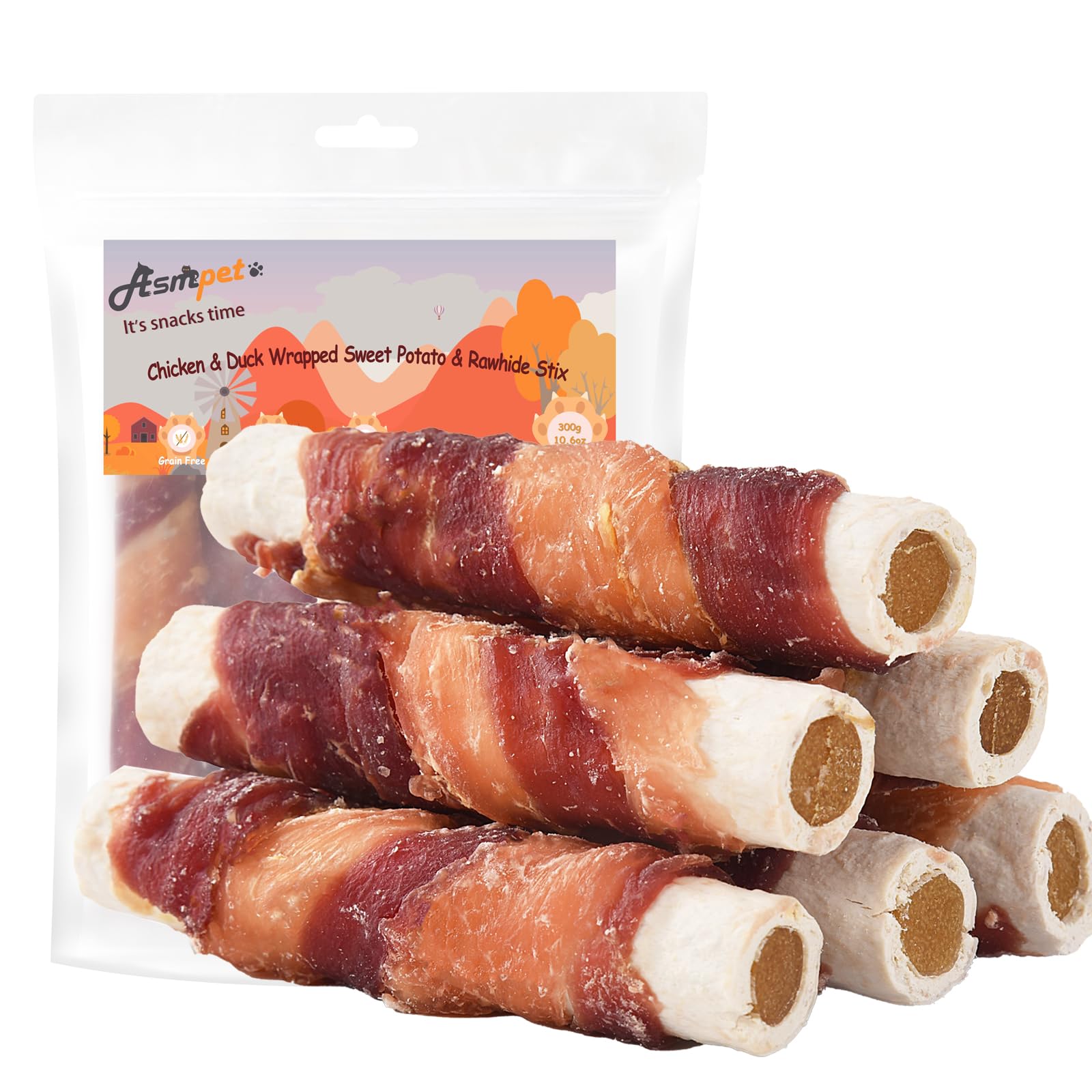 ASMPET dog treats bones with chicken and duck wrap for a tasty, protein-rich chew.