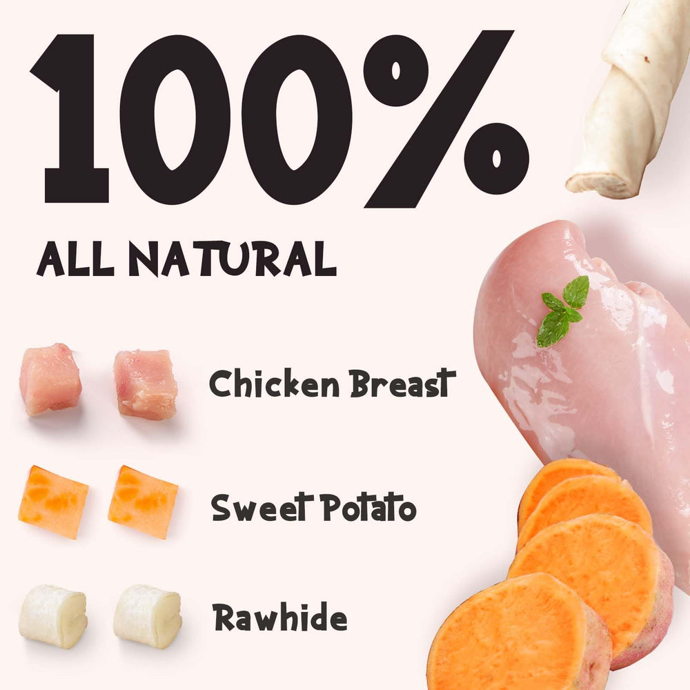 ASMPET dog treats bones chicken-wrapped rawhide close-up showing texture and flavor.