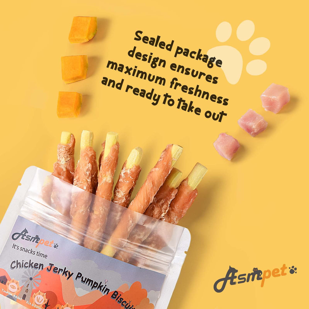 ASMPET training-reward chicken-wrapped pumpkin biscuit ideal for positive reinforcement during training.