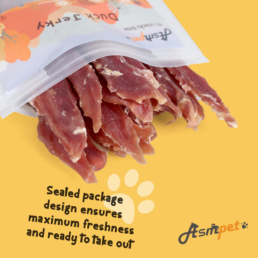 ASMPET duck jerky treats dental care shot highlights fresh breath
