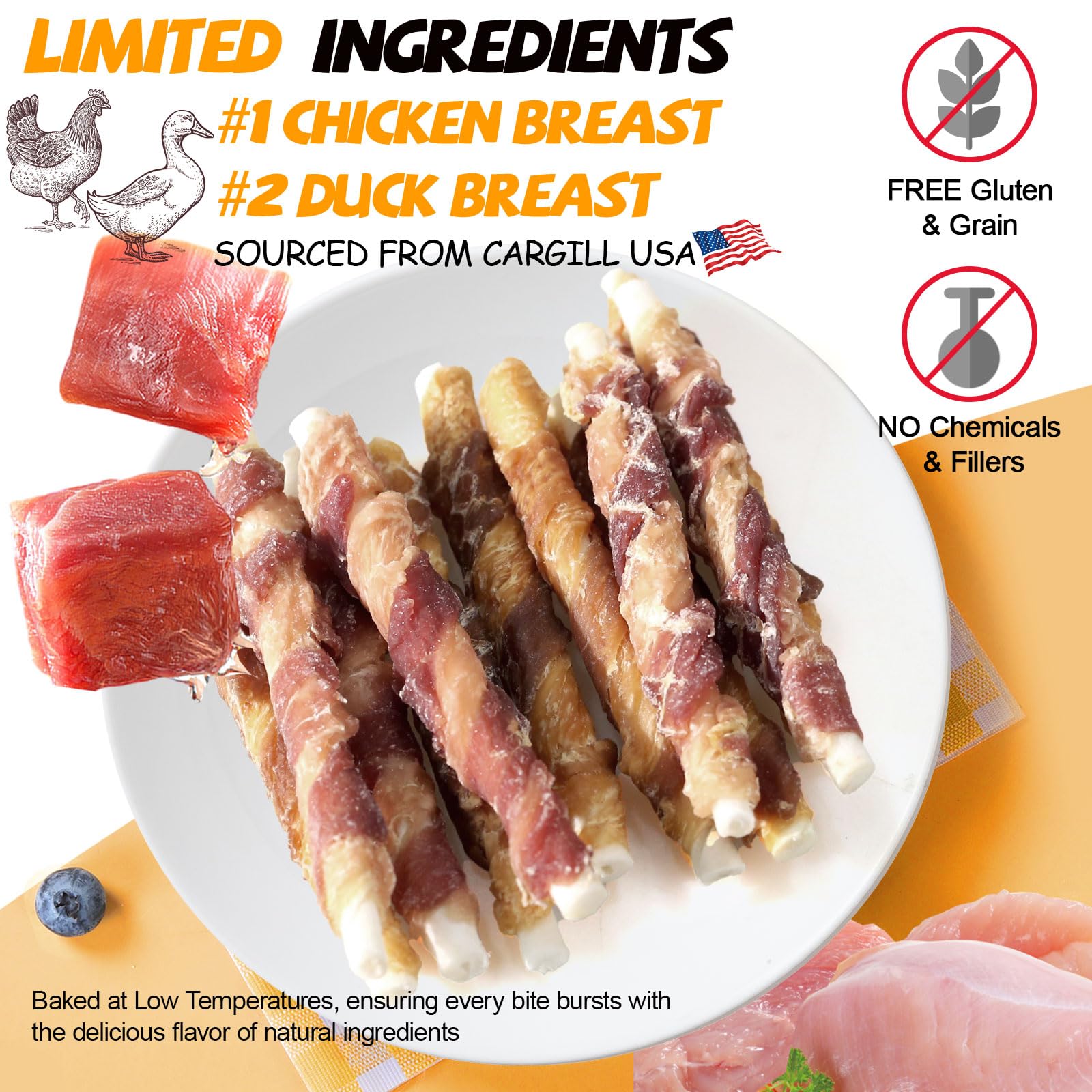 ASMPET dog chews with high-protein, grain-free formula for flavor and chewing.