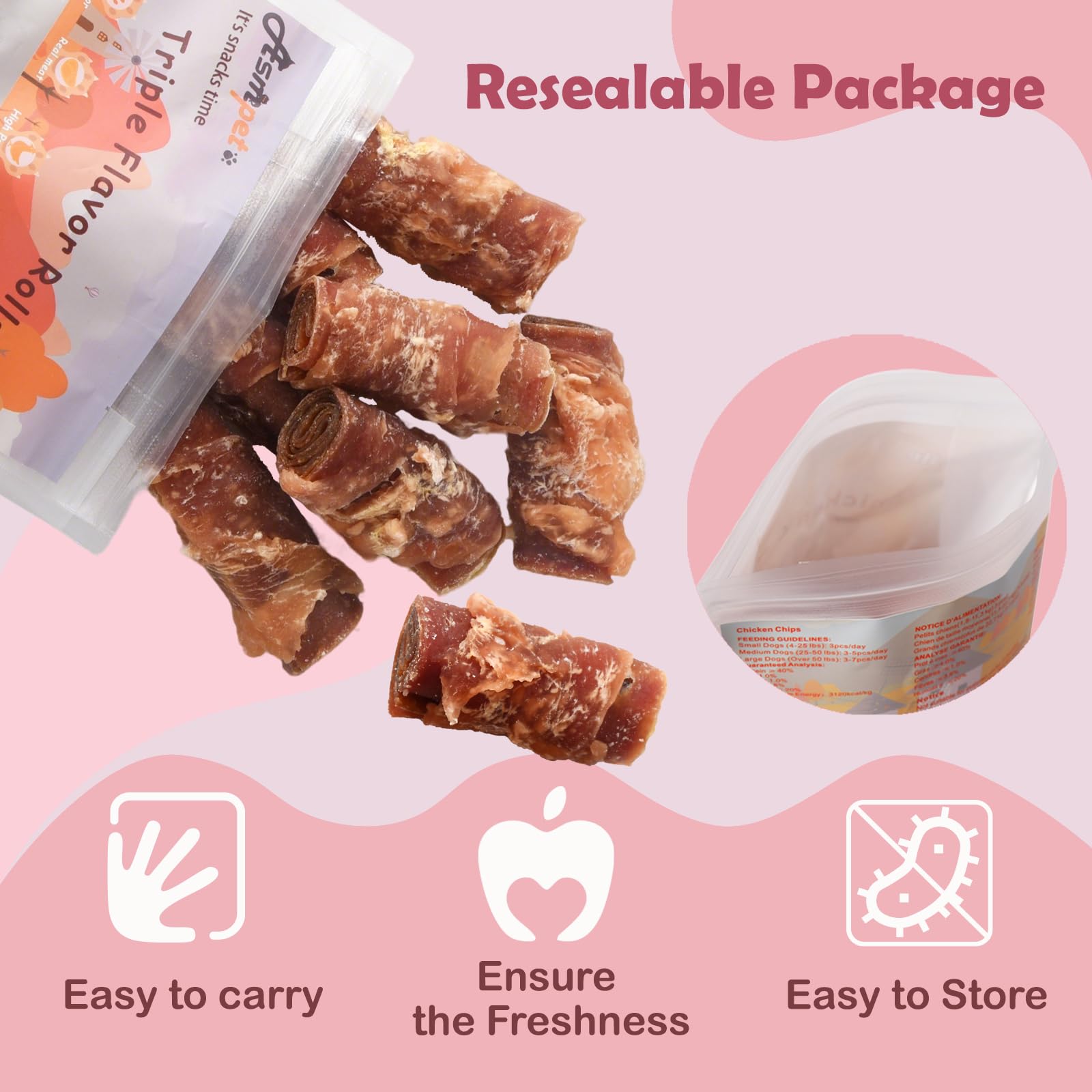ASMPET resealable zipper pack preserving freshness for trips
