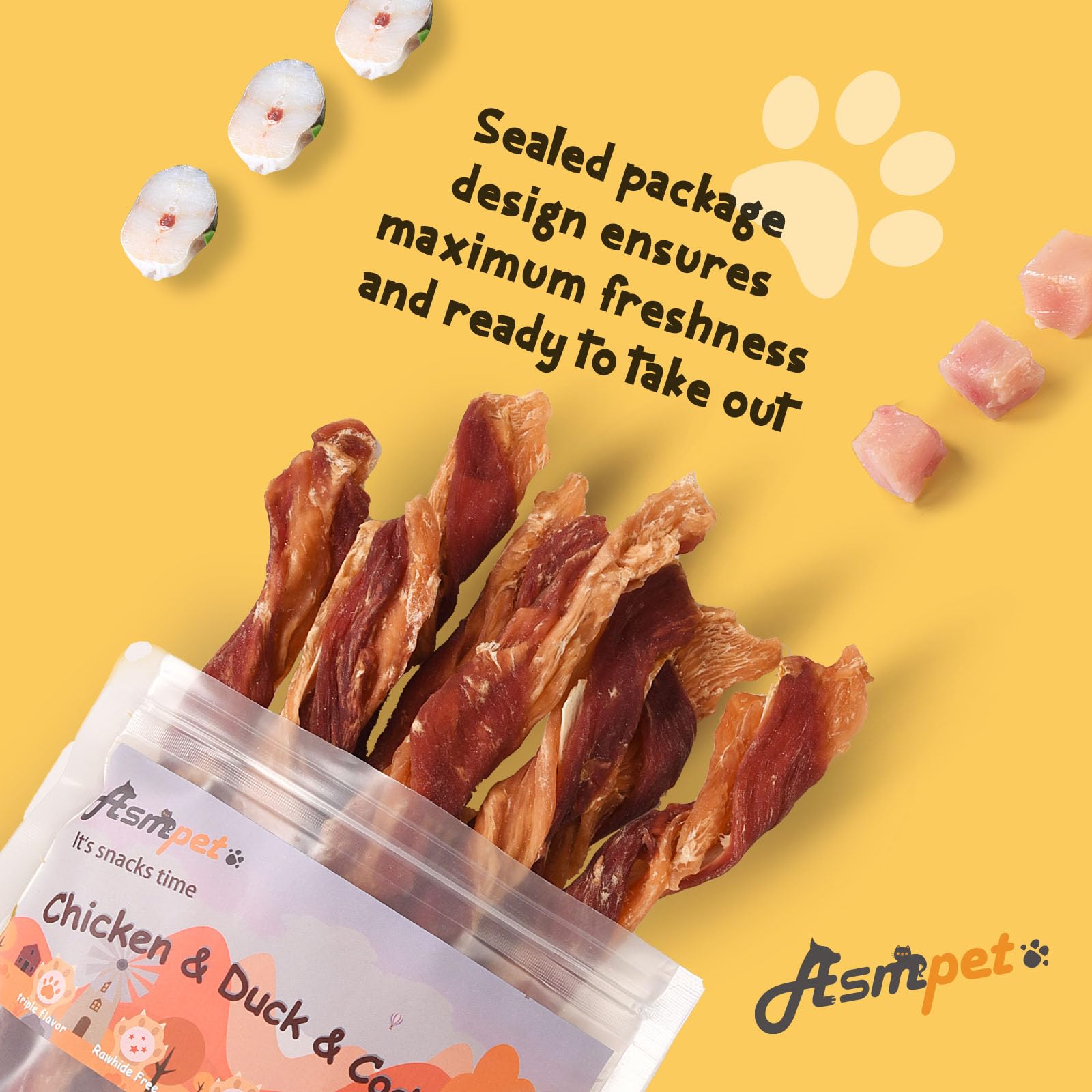 ASMPET dog enjoys snack image conveys joyful rewards during walks.