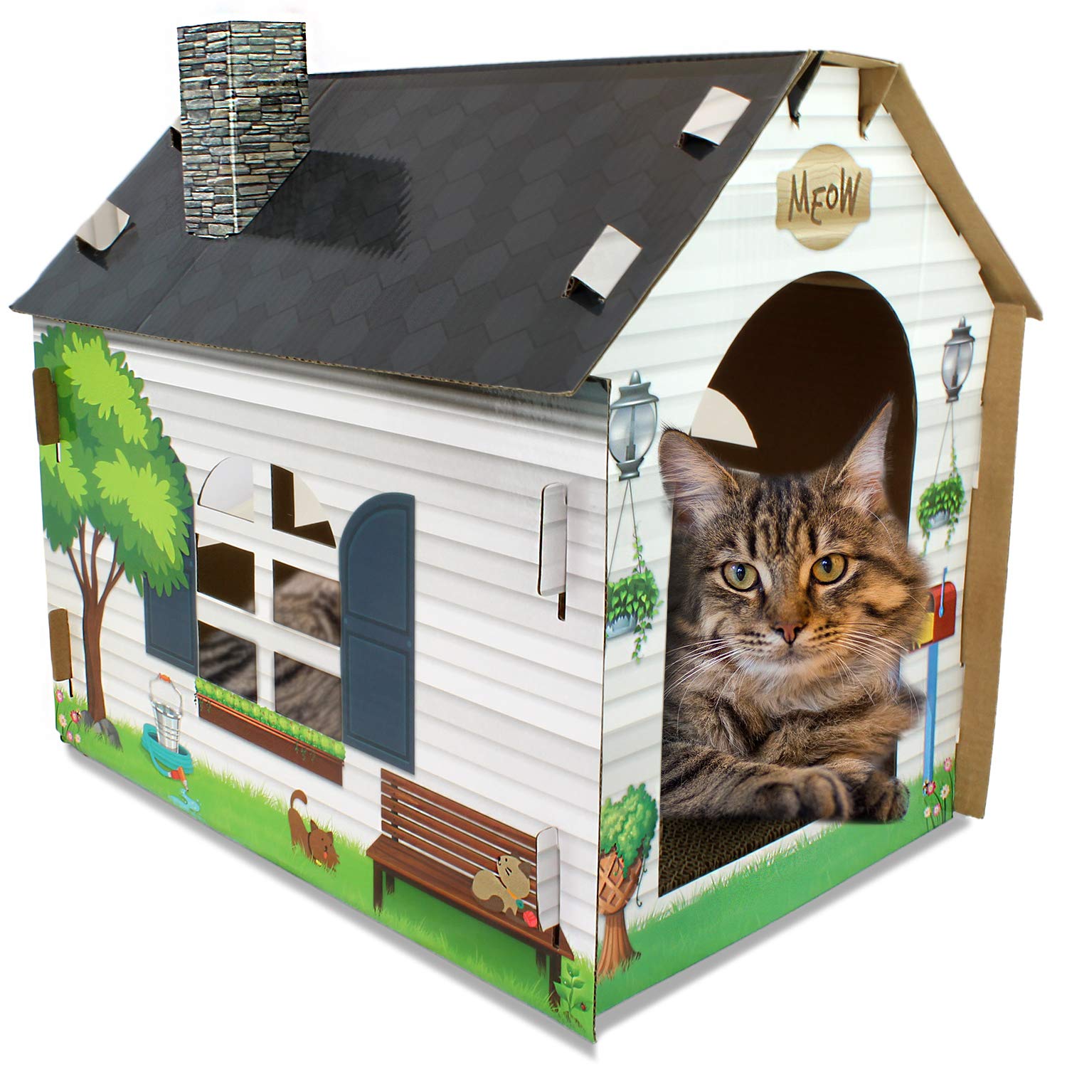 ASPCA cardboard cat house hideaway offers a private retreat for cats.