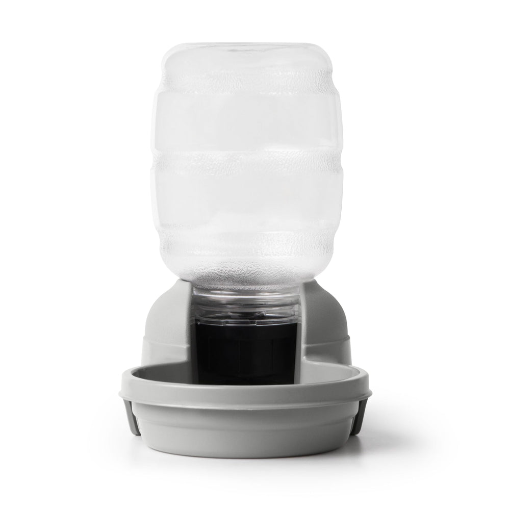 Aspen Pet Lebistro gravity waterer dispenses fresh water gradually.