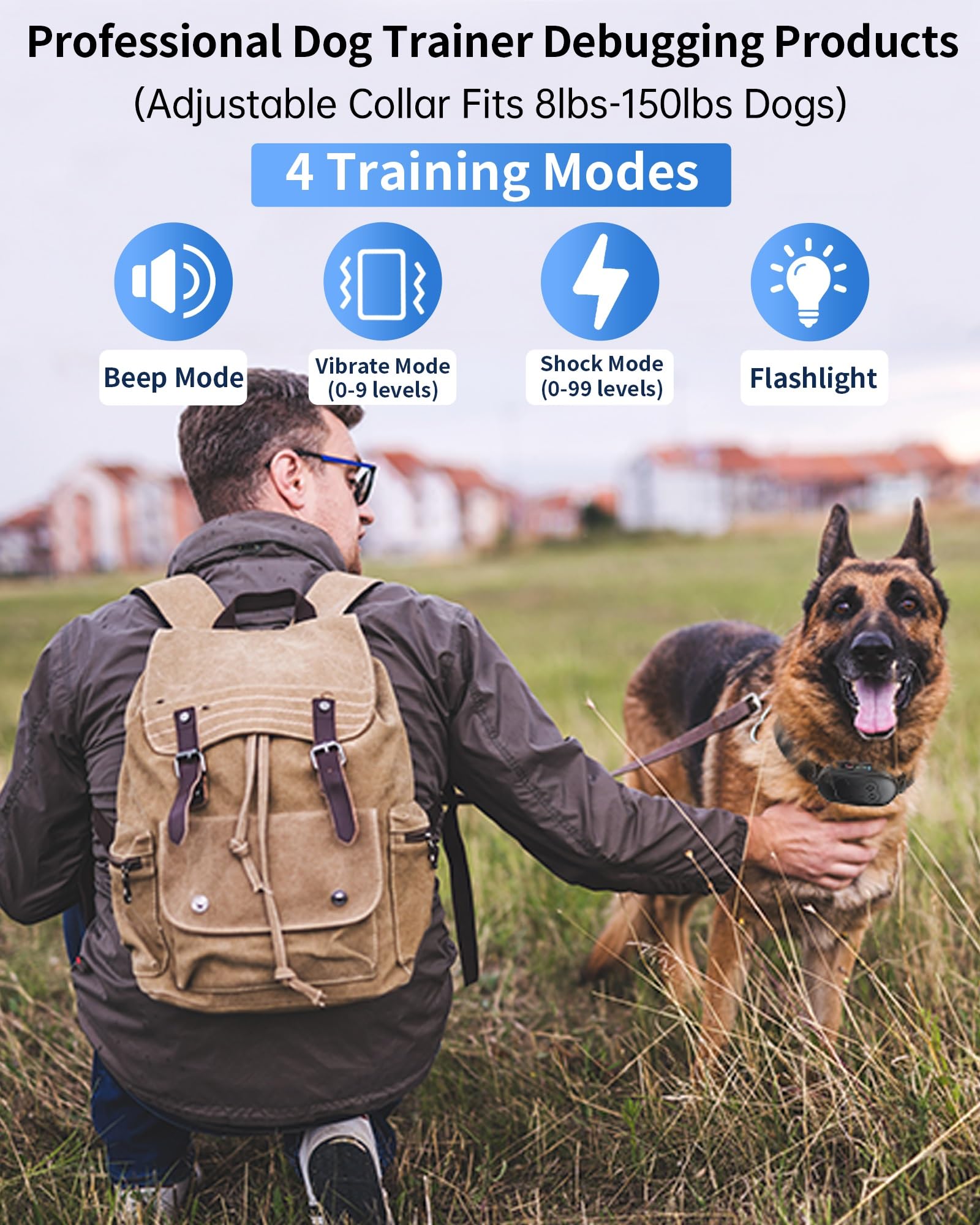 Asrcs dog shock collar with remote, side view, ergonomic wear.