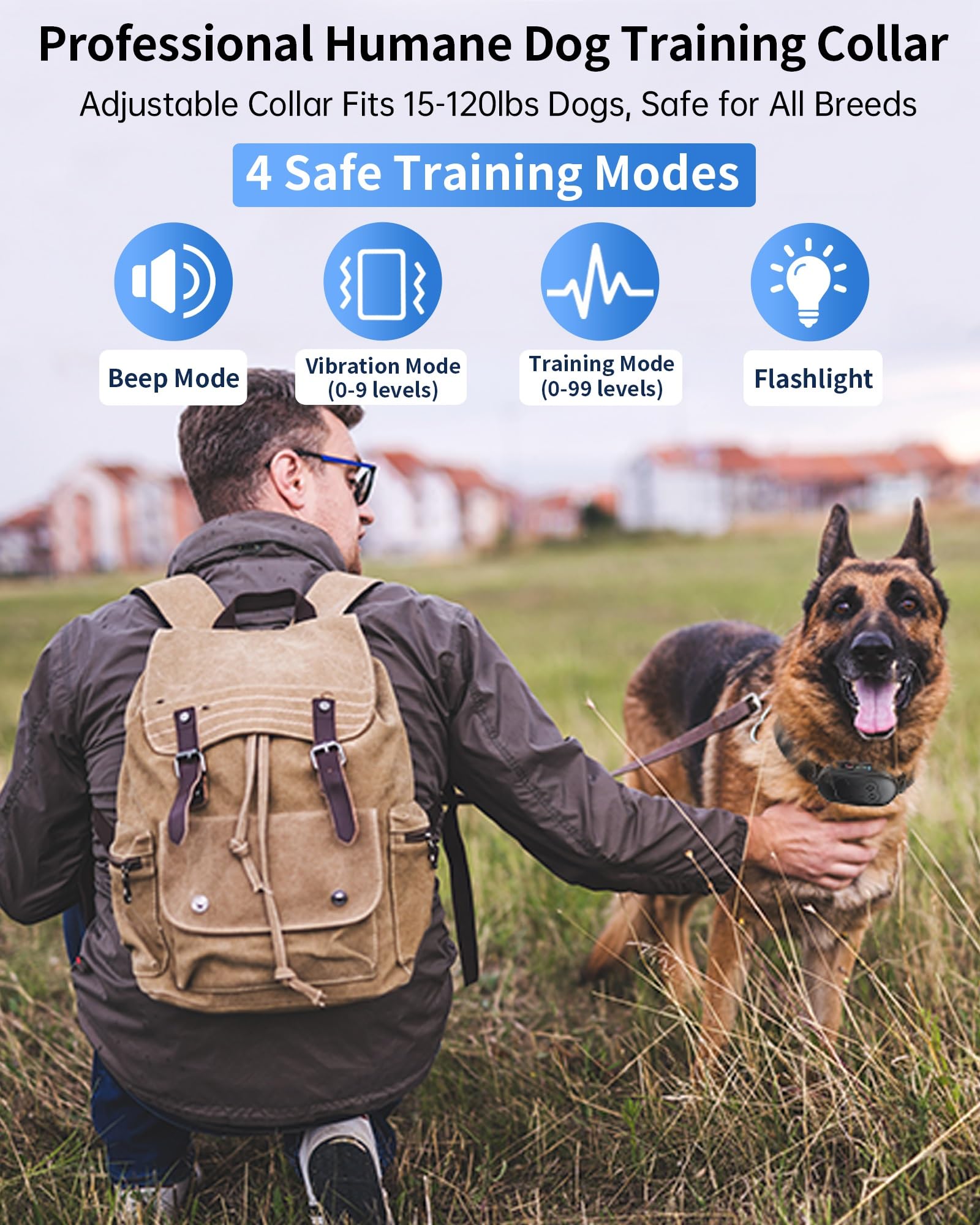 Asrcs dog training collar with beep and vibration modes for calm guidance.