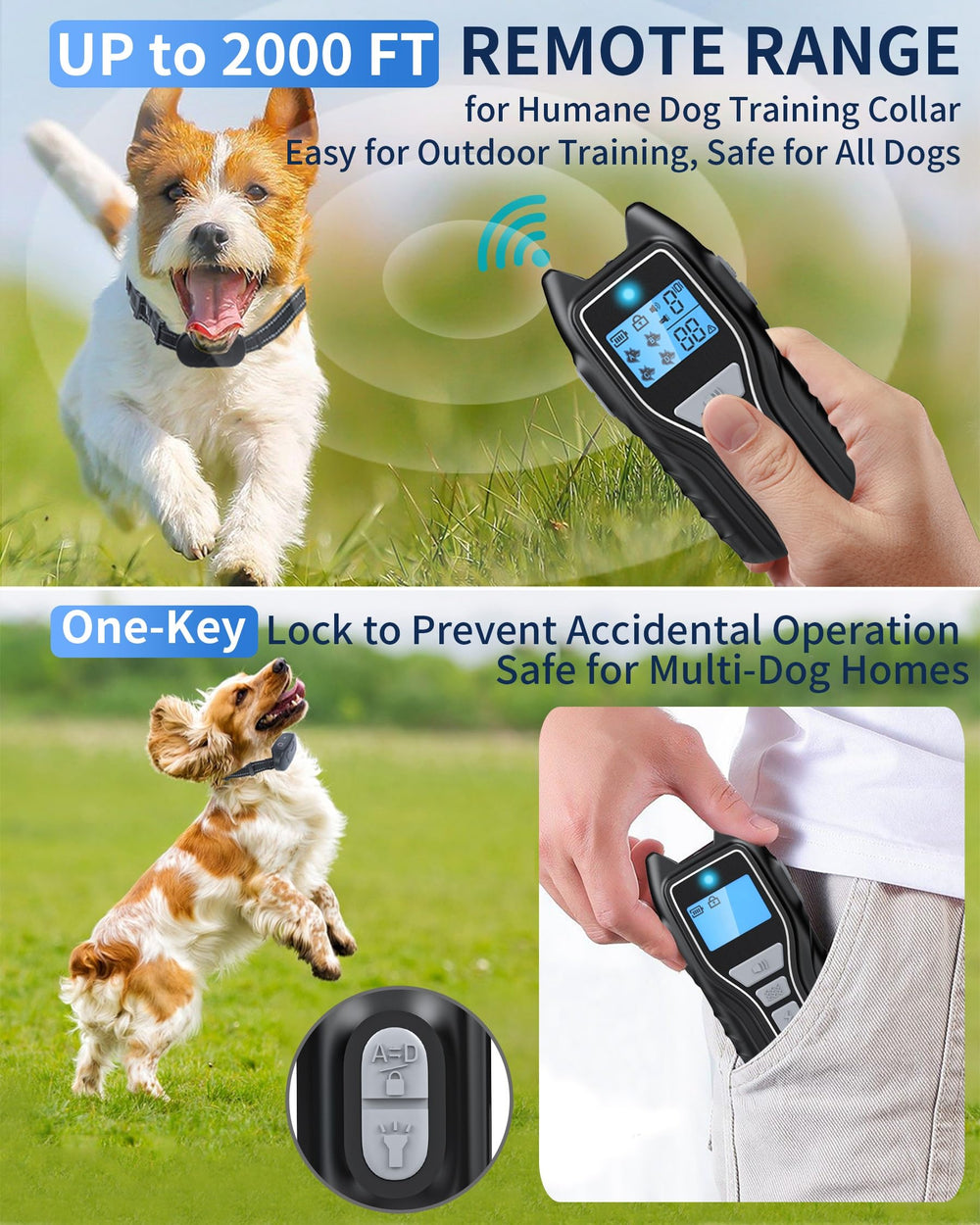 Asrcs remote with 2000ft range enables outdoor recall training.