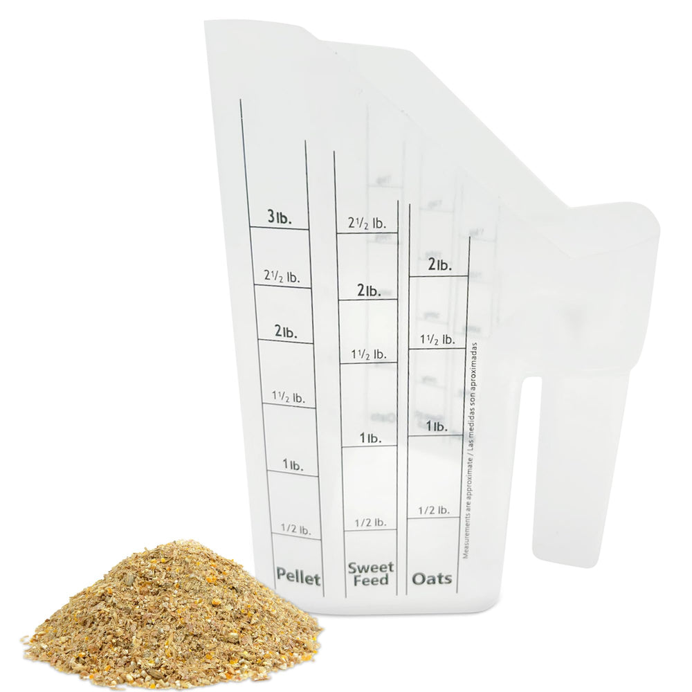 Asrnten Tharos Distribution clear feed scoop shows feed level for precise portions.