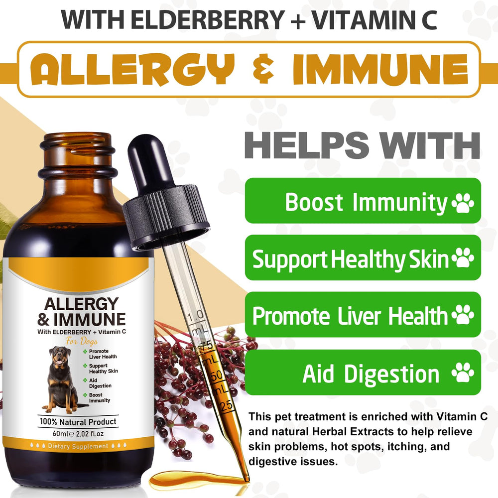 ASUSXCLI Allergy Relief Drops for Dogs elderberry ingredients highlight immune support