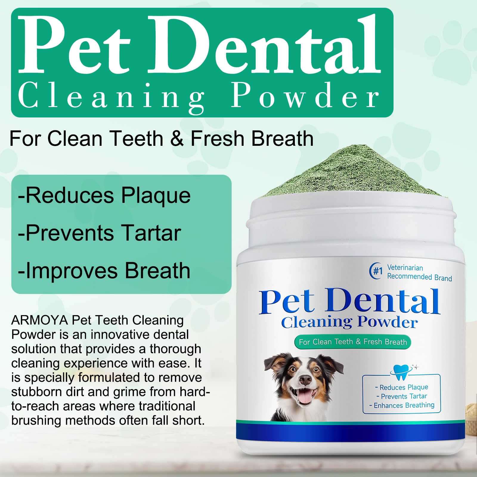 asusxcli dog dental powder scoop ready for easy daily use.