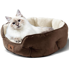 Asvin round-design bed provides a secure, comforting resting spot.