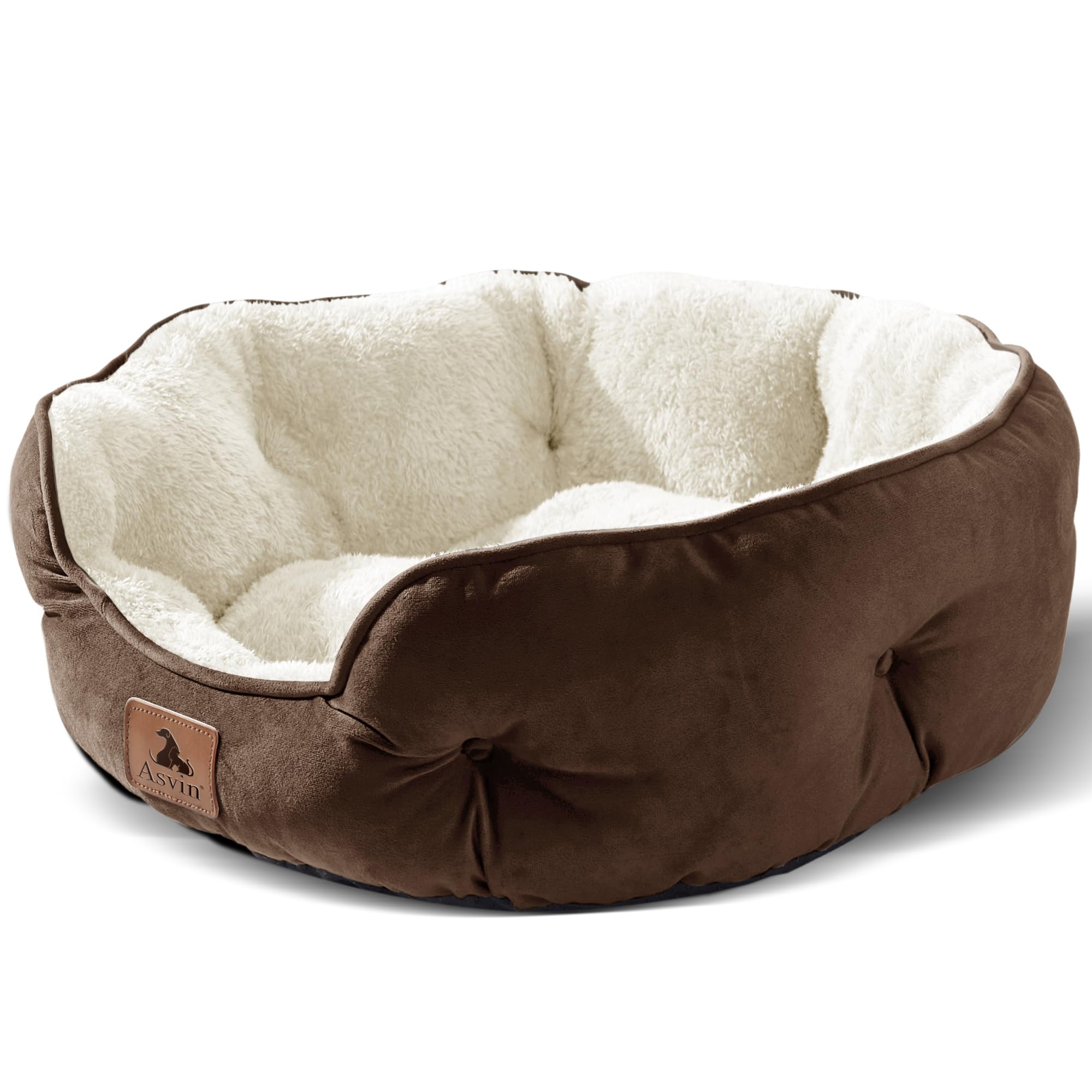 Asvin Small Dog Bed with soft Sherpa fleece for cozy naps.